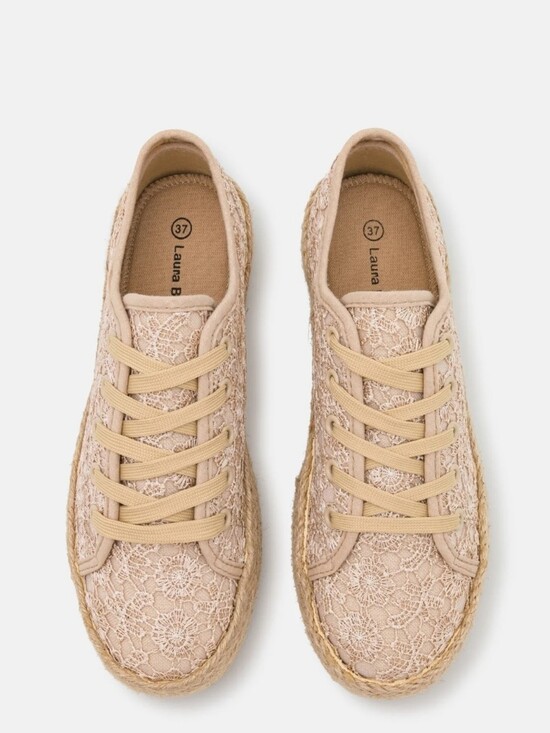 Laura Biagiotti Shoes - Laura Biagiotti Beige Lace Espadrille Sneakers